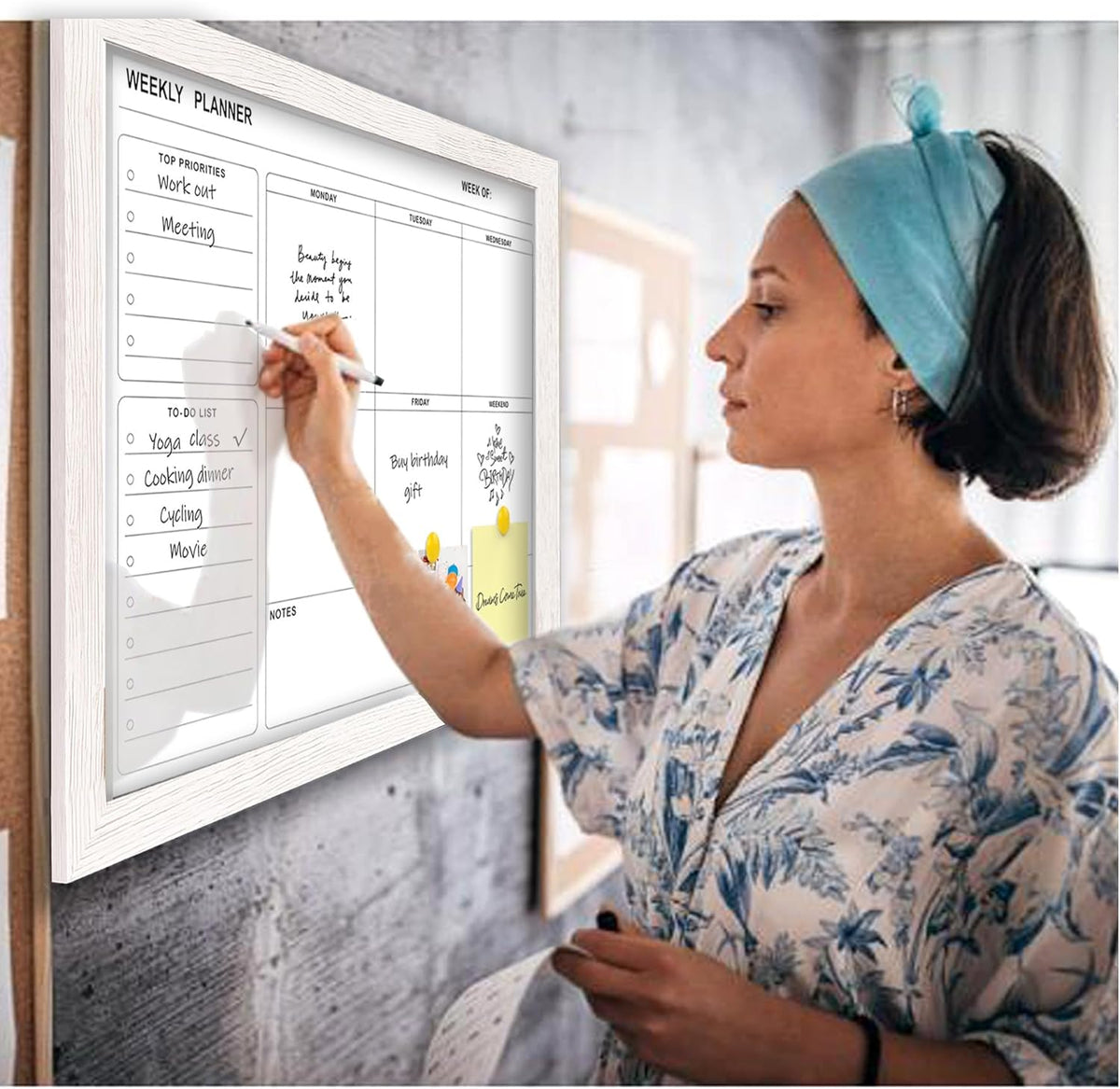 White Board Weekly Calendar Dry Erase Planner for Wall-16"X12",Black Solid Wood Frame,Minimal/Modern Design, Magnetic Whiteboard Planner for to Do List, Memo, School, Home, Office, Kitchen