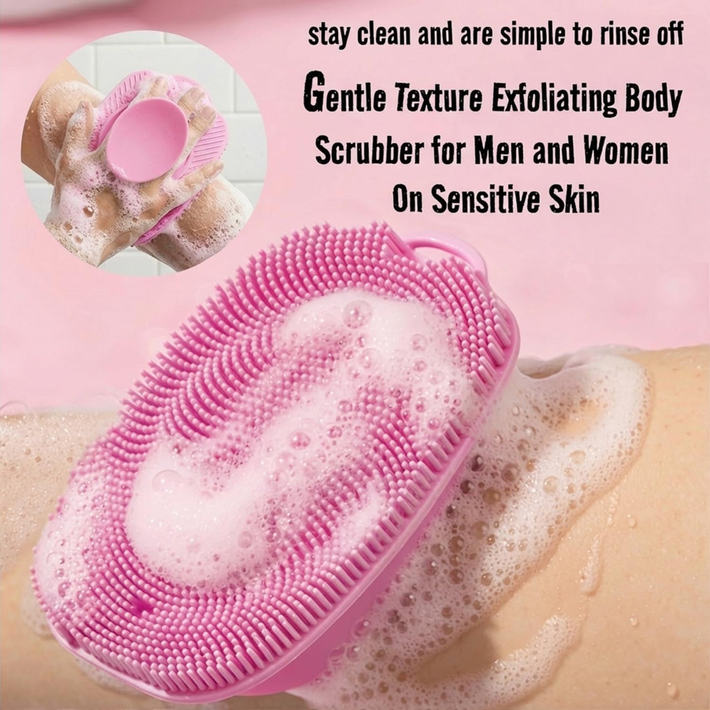 Soft Silicone Body Scrubber, Face Scrubber Silicone, Gentle Texture Exfoliating Body Scrubber for Men and Women On Sensitive Skin, Back Large Suction Cup for Easy Dry and Store (Blue)