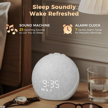 Sound Machine Alarm Clock for Bedroom: 25 Natural Sleep Sounds - White Noise Machine for Adults Kids Baby - Gentle Wake Up Alarm with Bluetooth Speaker - Putty
