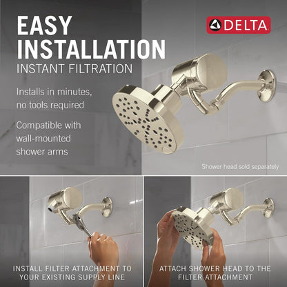 Delta Faucet Clarifi Premium Shower Filter Attachment with Filter, Hard Water Shower Filter, Shower Head Filter, Stainless 5SF100-SS