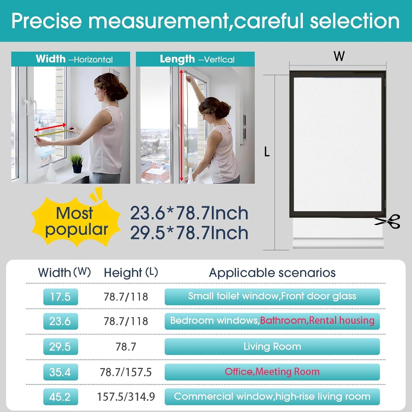 Coavas Blackout Window Film, 100% Light Blocking Privacy Window Film, No Glue Static Cling, Heat & UV Blocking, Removable Room Darkening Window Cover, Renter Friendly for Bedroom, 17.5x78.7Inch,Black