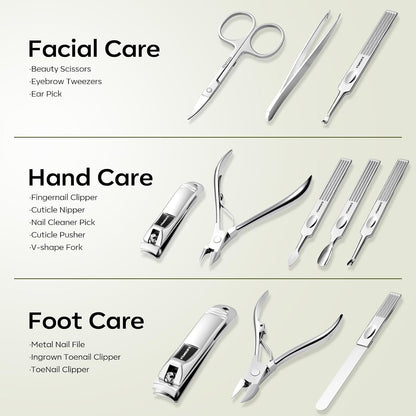 FAMILIFE Stainless Steel Manicure Set 11-in-1 Professional Nail Clipper Kit