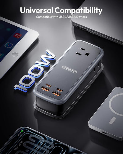 NTONPOWER GAN Ultra 65W USB Charging Station, 7 in 1 Travel Power Strip with 3 Outlets 4 USB (2 USB C), Extension Cord 4ft, Travel Essentials, Cruise Power Strip Compatible with MacBook, iPhone, White