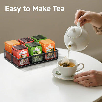 2 Tier Tea Bag Organizer, Mesh Tea Bag Holder with Handle, Teabag Holder, Tea Station Organizer for Countertop, Pantry, Kitchen, Cabinet -Black