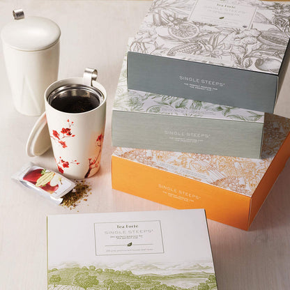 Tea Forte Single Steeps Loose Leaf Tea Sampler Tea Chest, Assorted Variety Tea Box, 28 Single Serve Pouches, Herbal Tea