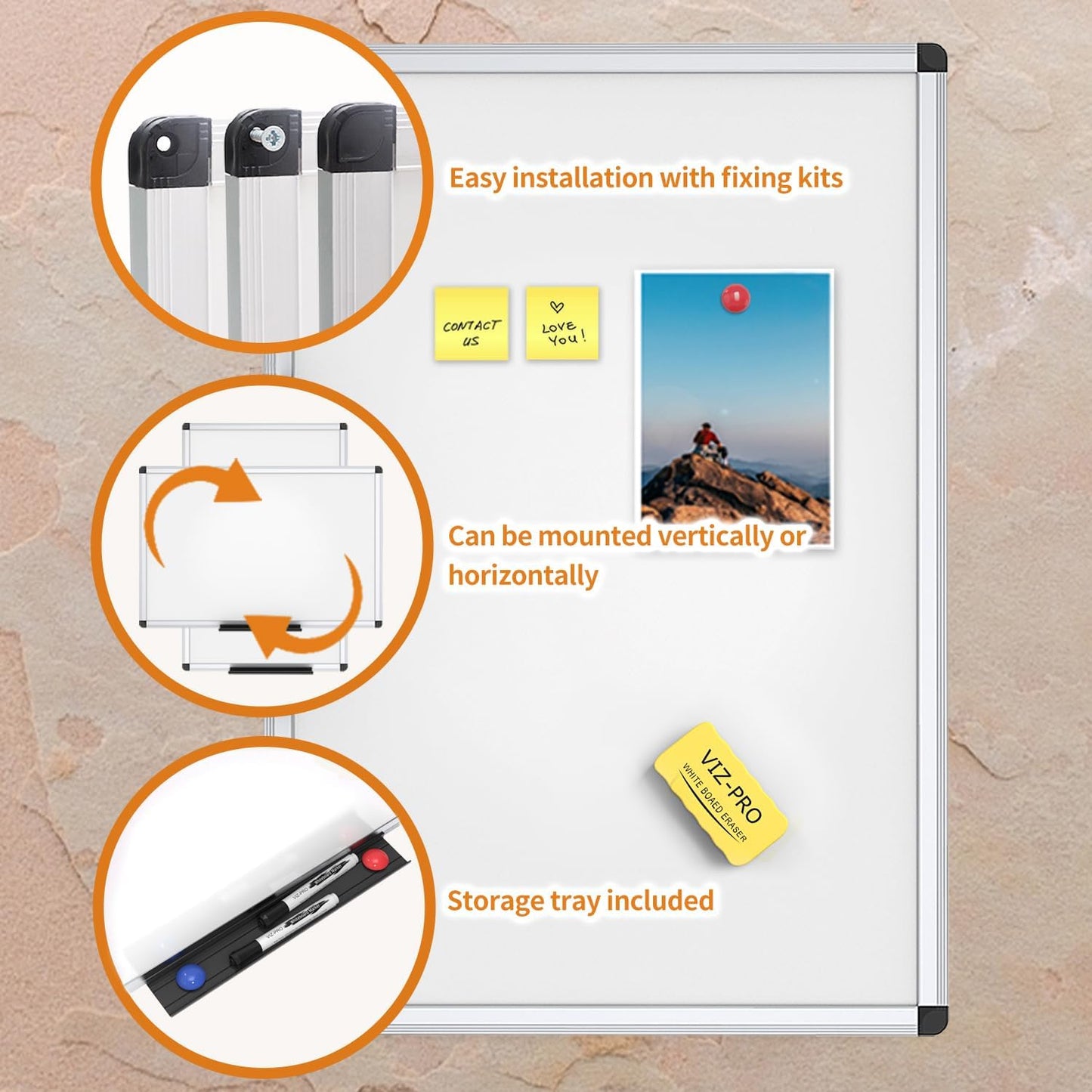 VIZ-PRO Magnetic Dry Erase Board, 36 X 24 Inches, Silver Aluminium Frame