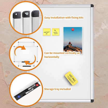 VIZ-PRO Magnetic Dry Erase Board, 36 X 24 Inches, Silver Aluminium Frame