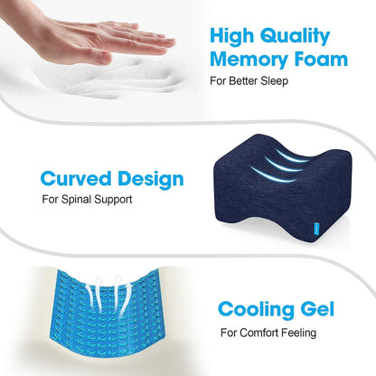 Knee Pillow for Side Sleepers with Cooling Gel, Memory Foam Elevation Pillow for Spine Aligning, Sciatica, Back, Hip, Knee, Ankle Pain, Grey/Large