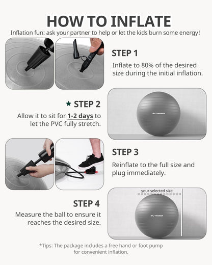 Trideer Exercise Ball, Stability Yoga Ball for Physical Therapy, Active Sitting, Pregnancy & Birth Labor Prep, Core Strength, Balance Training, Posture Improvement and Daily Stretching, 55/65/75cm