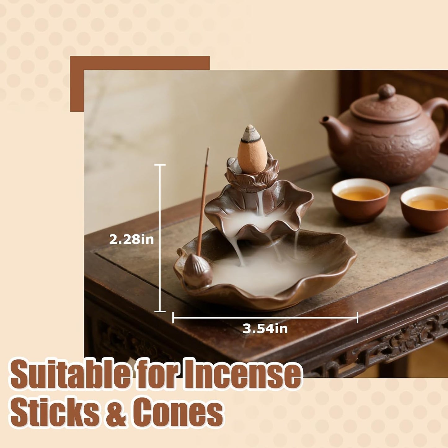Waterfall Incense Burner, Lotus Backflow Incense Holder Ceramic Censer Cones Sticks Porcelain Holder for Home Décor, Meditation, Yoga, Spiritual Rituals (Light Blue)