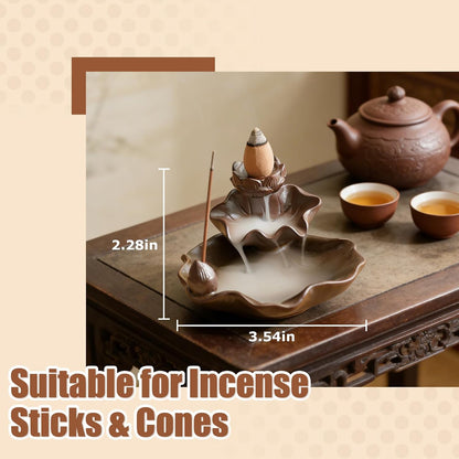 Waterfall Incense Burner, Lotus Backflow Incense Holder Ceramic Censer Cones Sticks Porcelain Holder for Home Décor, Meditation, Yoga, Spiritual Rituals (Light Blue)