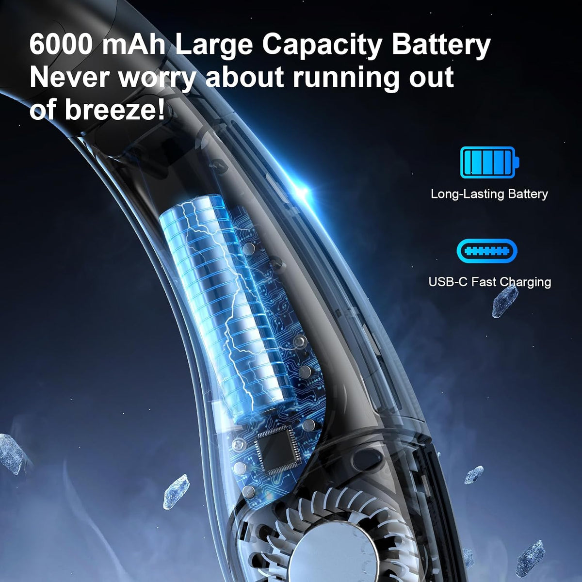 Neck Air Conditioner Fans That Blow Cold Air, 6000 mAh Battery Operated Wearable Cooling Device Fan, Bladeless, Rechargeable Fan, Black