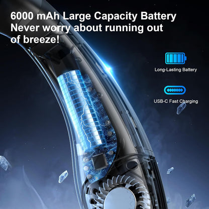 Neck Air Conditioner Fans That Blow Cold Air, 6000 mAh Battery Operated Wearable Cooling Device Fan, Bladeless, Rechargeable Fan, Black