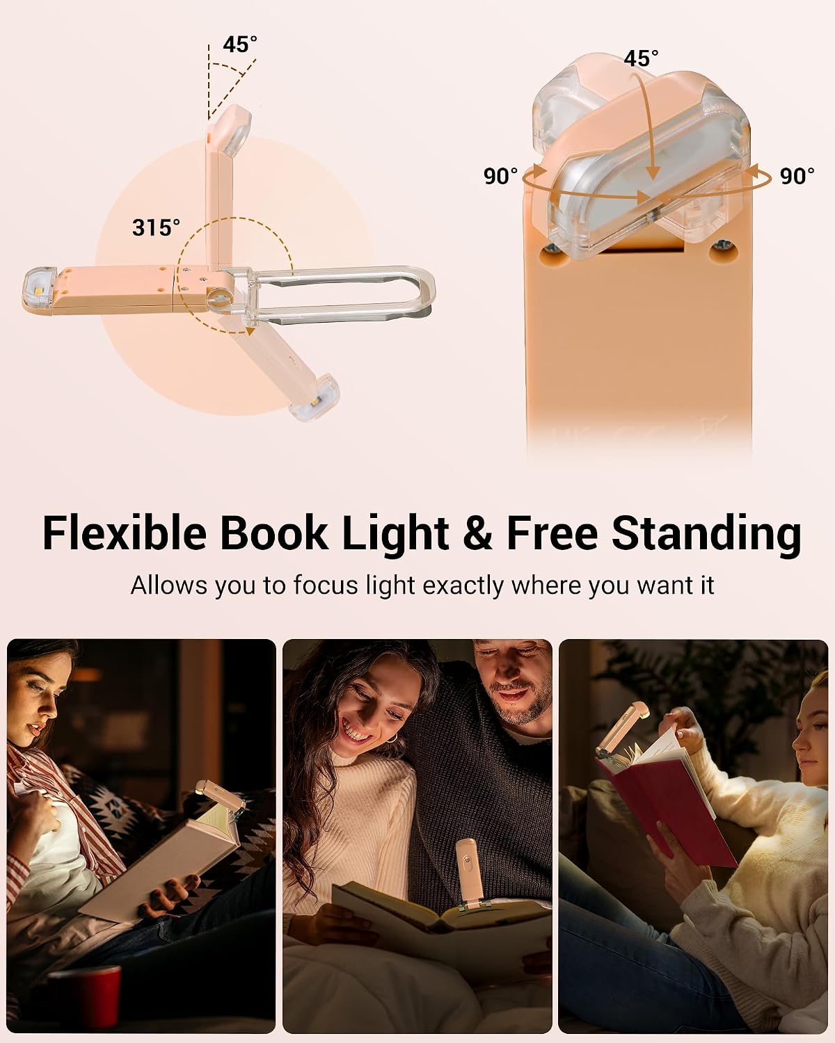 DEWENWILS USB Rechargeable Book Light for Reading in Bed, LED Book Reading Lights with Clip, Perfect for Bookworms, Kids, Warm White, Brightness Adjustable (Blue)