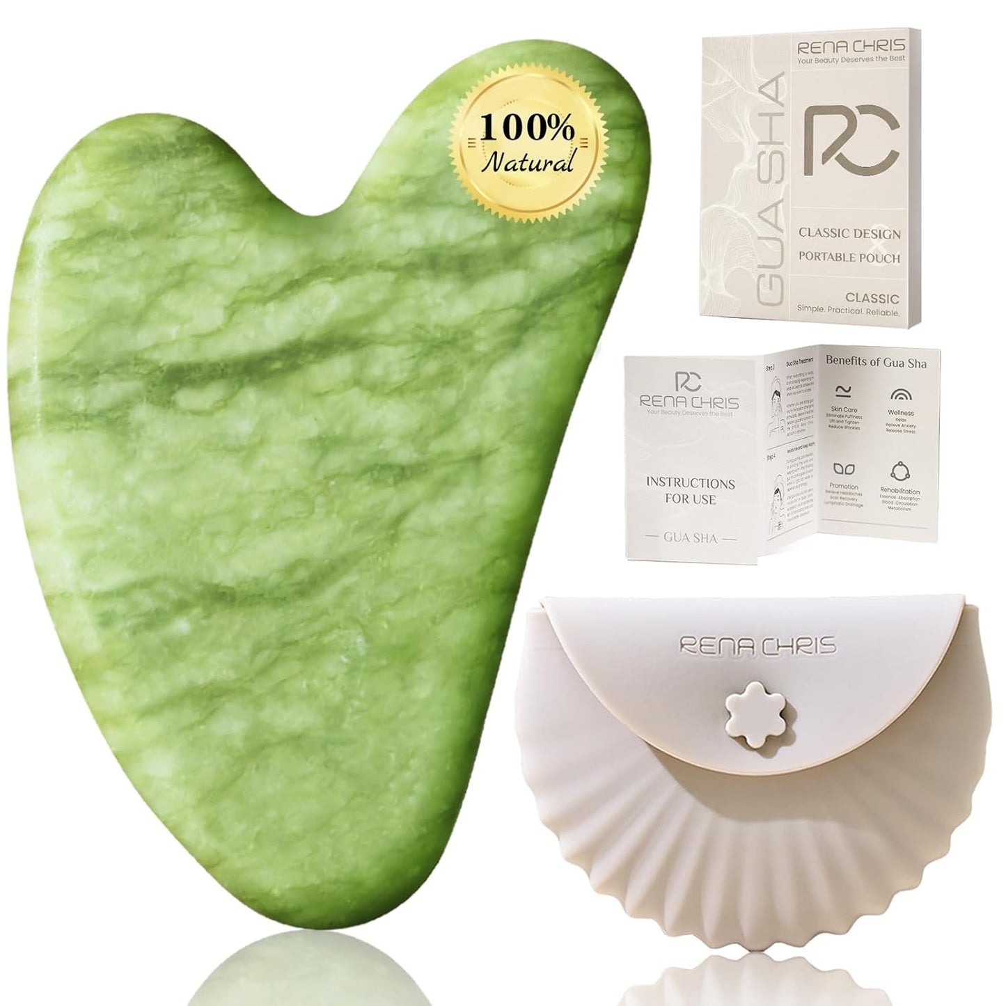 Rena Chris Gua Sha Facial Tools, Stainless Steel Guasha Tool for Acupuncture, Manual Massage Tool for Jawline Sculpting and Puffiness Reducing, Gua Sha Facial Massage Tool, Skin-Care Gift (Silver)