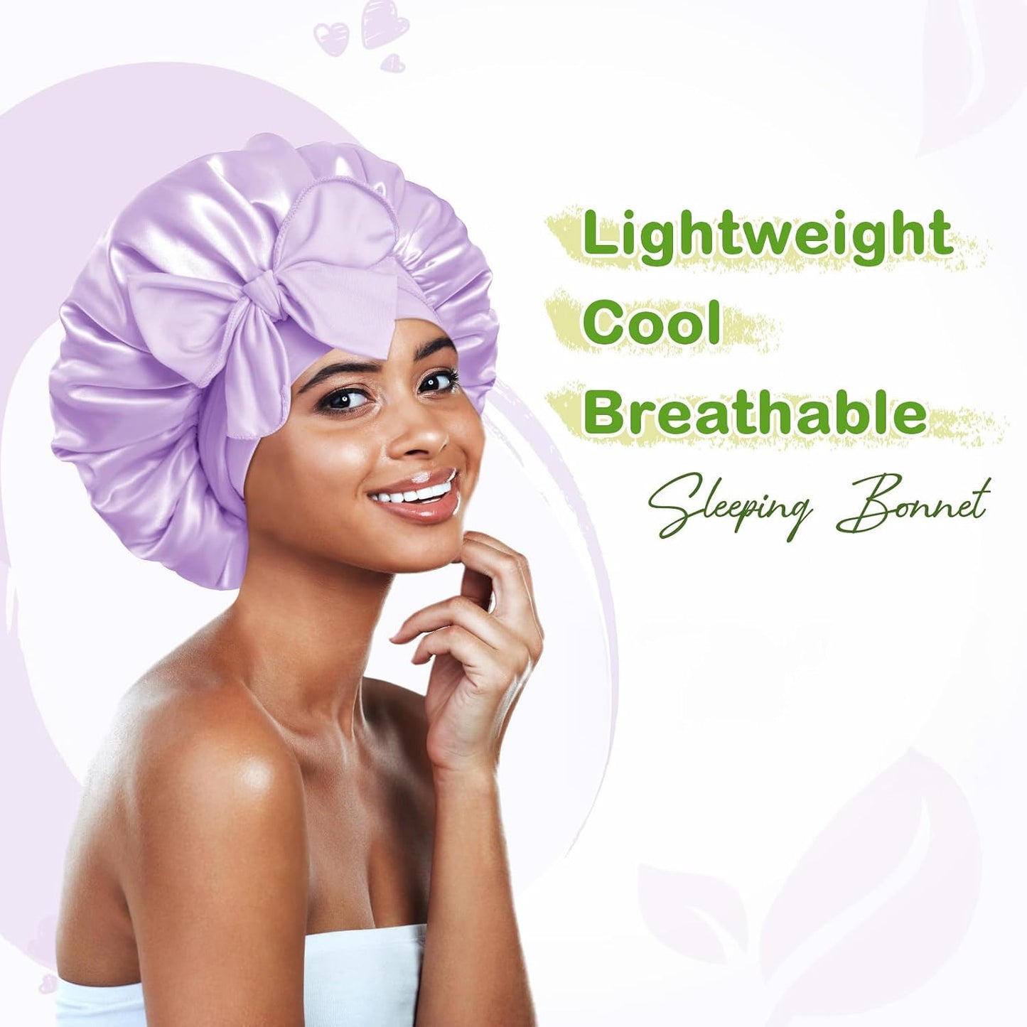 BONNET QUEEN Silk Bonnet for Sleeping for Women Satin Bonnet Night Cap for Curly Hair with Tie Band, Single Layer, Cream Pink