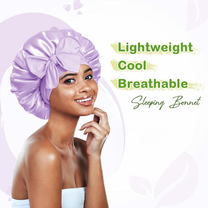 BONNET QUEEN Silk Bonnet for Sleeping for Women Satin Bonnet Night Cap for Curly Hair with Tie Band, Single Layer, Cream Pink
