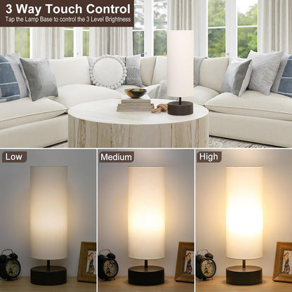 Touch Table Lamp, 3-Way Dimmable Modern Minimalist Accent Bedside Lamp with Cylinder Fabric Shade, Night Light Nightstand Desk Lamp for Bedroom Living Room Kitchen, 9W LED Bulb Included