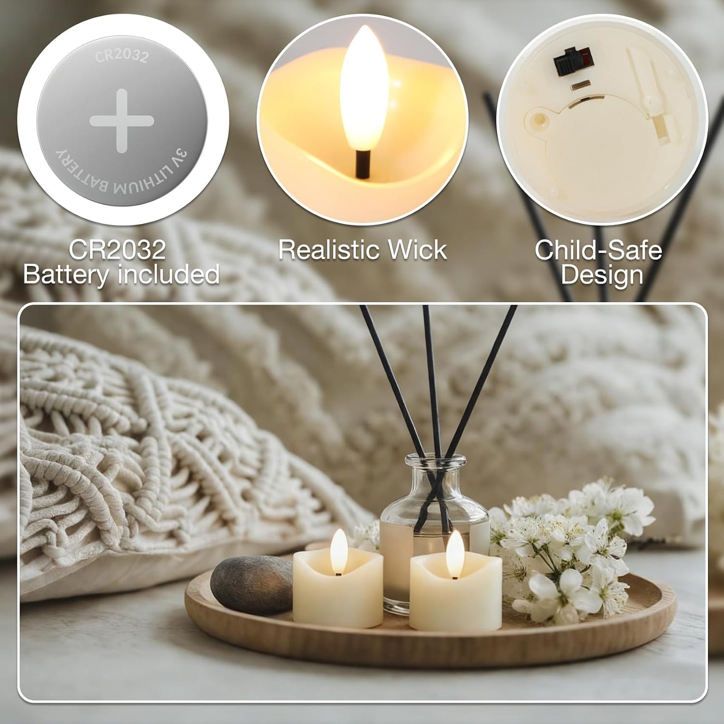 24 Pack Flameless Tealight Candles Battery Operated Tea Lights, Realistic Flickering Electric LED Tea Lights, 3D Wick Fake Tea Lights for Votive, Festival, Party, Wedding Decor