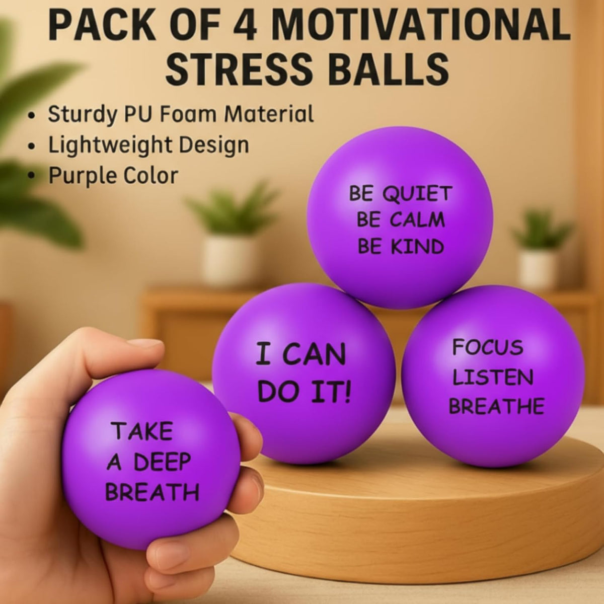 Ceenna 4 Pcs Motivational Balls for Adults Anxiety Relief, Black