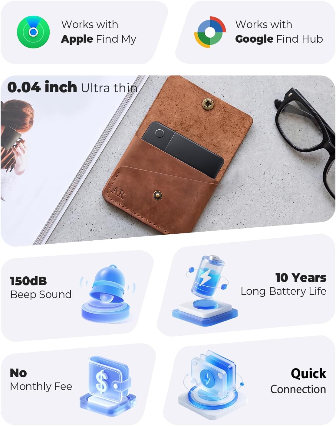Wallet Tracker Card (iOS and Android),0.04in Ultra-Thin Smart Tracking Card