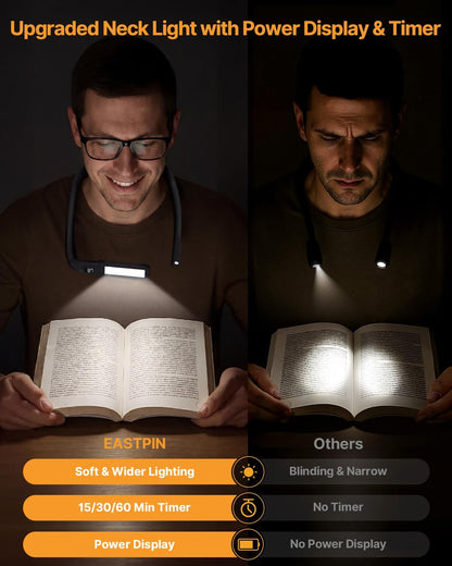 Reading Light, Rechargeable Neck Light, Stepless Dimming Book Light