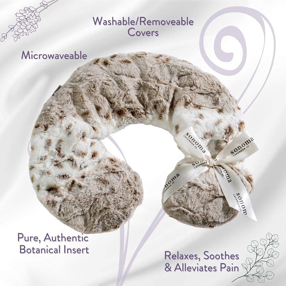 Sonoma Lavender Luxury Lavender Heatable/Chillable Neck Pillow, Microwaveable for Neck and Shoulders with Removable Washable Covers, Great for Relaxation and Pain Relief (Angora Platinum)