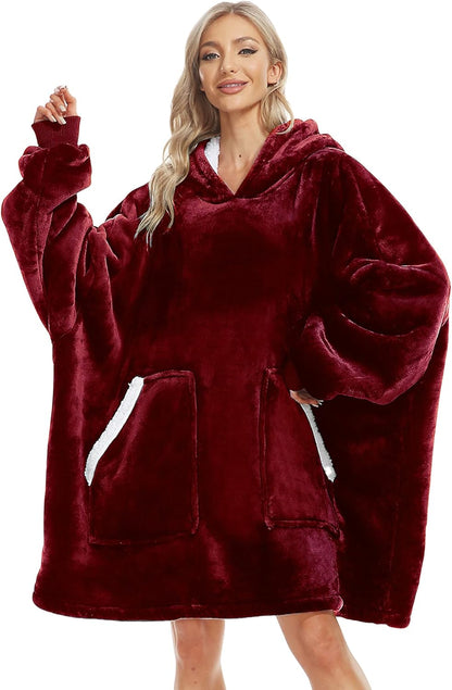 Kipswiza Wearable Blanket Hoodie Gifts for Women and Men, Oversized Cozy Warm Flannel Sherpa Hooded Blankets Sweatshirt with Giant Pockets for Adult and Teens, Dark Gray