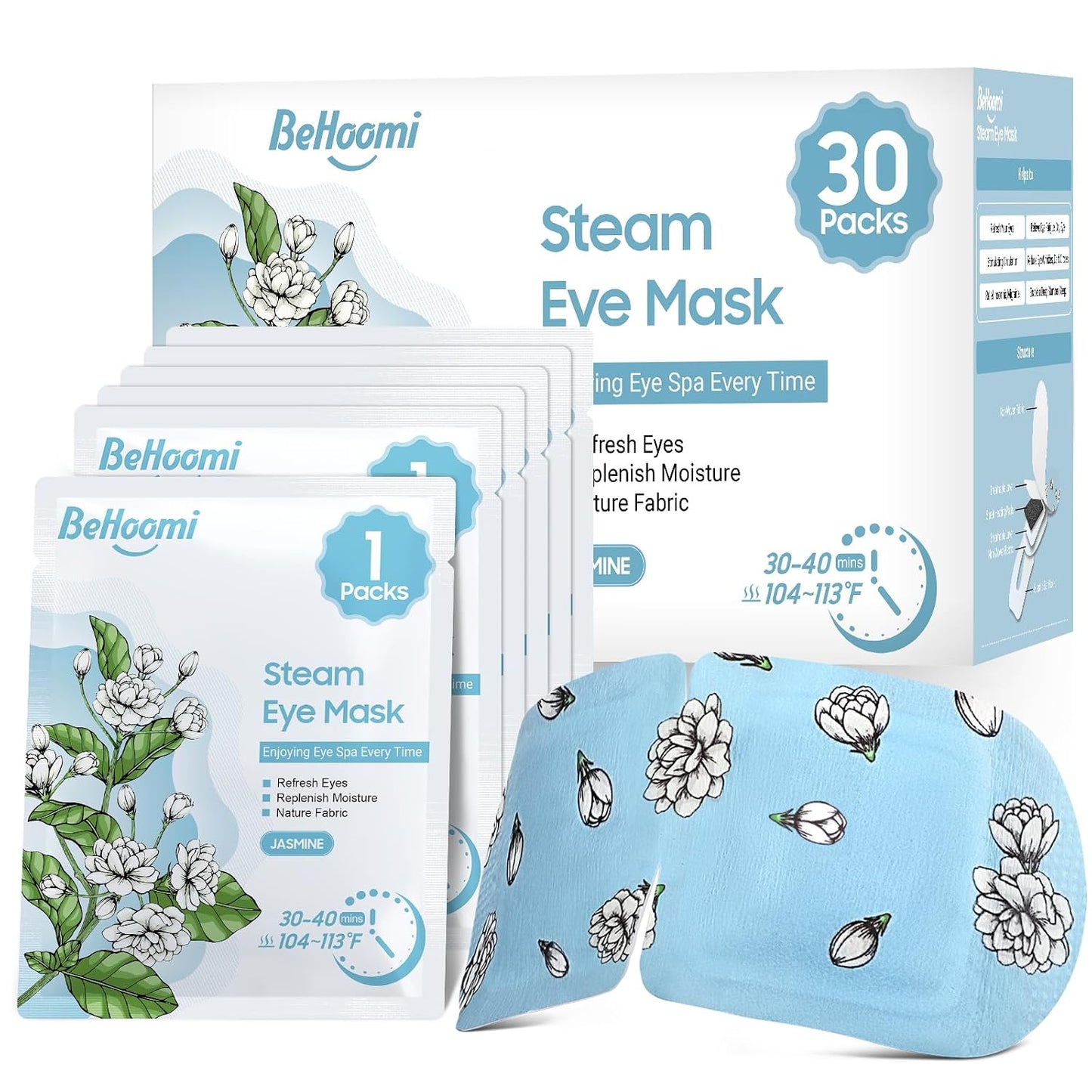 BeHoomi 30Packs Steam Eye Mask, Heated Eye Mask Warm Compress for Eyes, Self Heating Warm Eye Masks Disposable Steam Mask for Home Sleep, Spa, Travel Essentials & Relaxation Gifts (Chamomile)