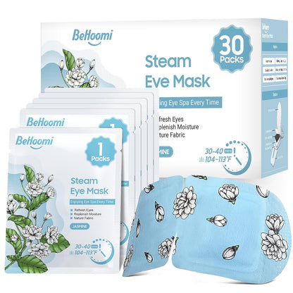 BeHoomi 30Packs Steam Eye Mask, Heated Eye Mask Warm Compress for Eyes, Self Heating Warm Eye Masks Disposable Steam Mask for Home Sleep, Spa, Travel Essentials & Relaxation Gifts (Chamomile)