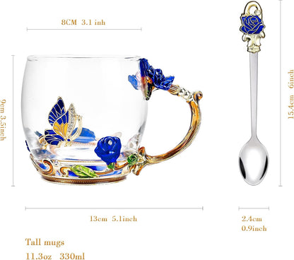 Enamel Glass Flower Tea Pot With Removable Loose Tea Leaf Infuser Tea Maker Teapot Set 30.4OZ Gifts for Women,Mom,Birthday