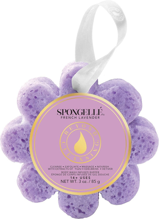 Spongellé French Lavender Wild Flower Bath Sponge | Built-in Body Wash & Body Scrubber, Shower Loofah Sponge for Women | 14+ uses