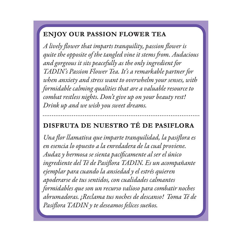 Tadin Passion Flower Herbal Tea. Caffeine Free. 0.84 oz. 24 Tea Bags. Pack of 3