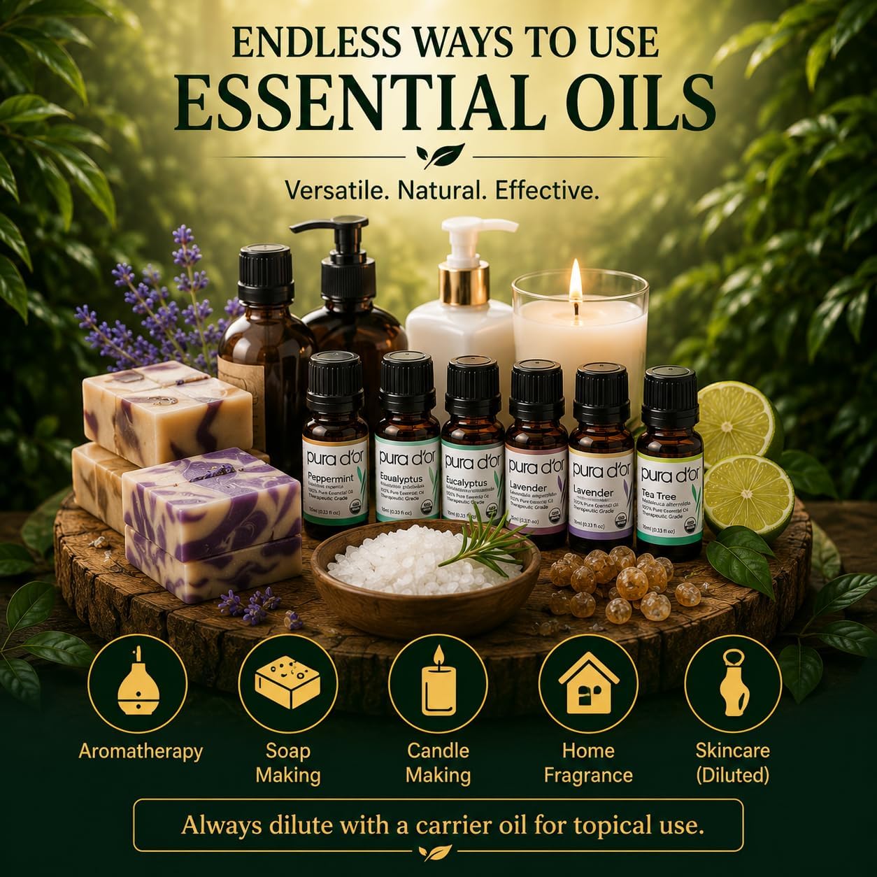 PURA D'OR Organic Sweet16 Essential Oils Set - 16x 10mL Wood Box Aromatherapy Gift Set - 100% Pure Therapeutic Grade for Relaxation and Wellness (Lavender, Rosemary, Turmeric, Ylang Ylang & More)