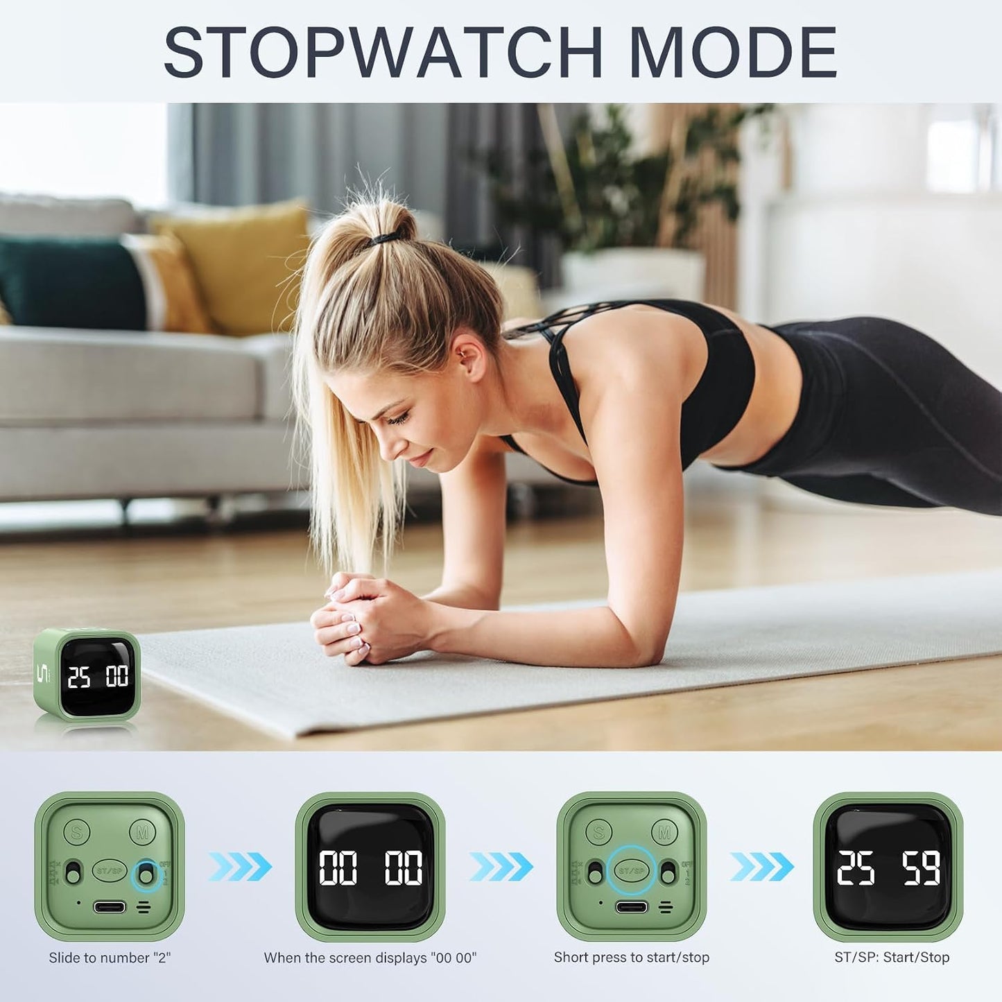Rotating Pomodoro Timer 5, 25, 10 50 Minutes Preset, Desk Productivity Flip Timer, ADHD Tool Cube Countdown Stopwatch, Vibration/High/Low Volume/Custom Modes, for Work, Study, Back to School, Kitchen