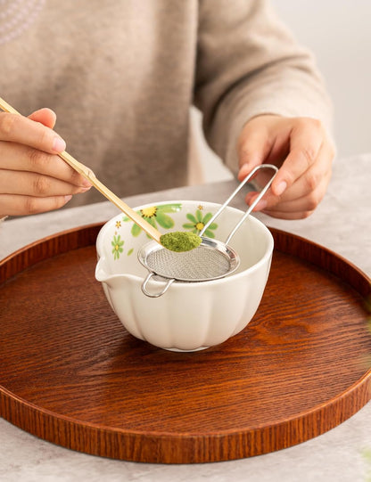 TANG PIN Matcha Set - Match Bowl and Whisk, 15 OZ, Matcha Scoop | Matcha Whisk Stand (Chasen Holder) - 5pc Perfect Matcha Kit for Matcha Tea Ceremony (Mottled Green)