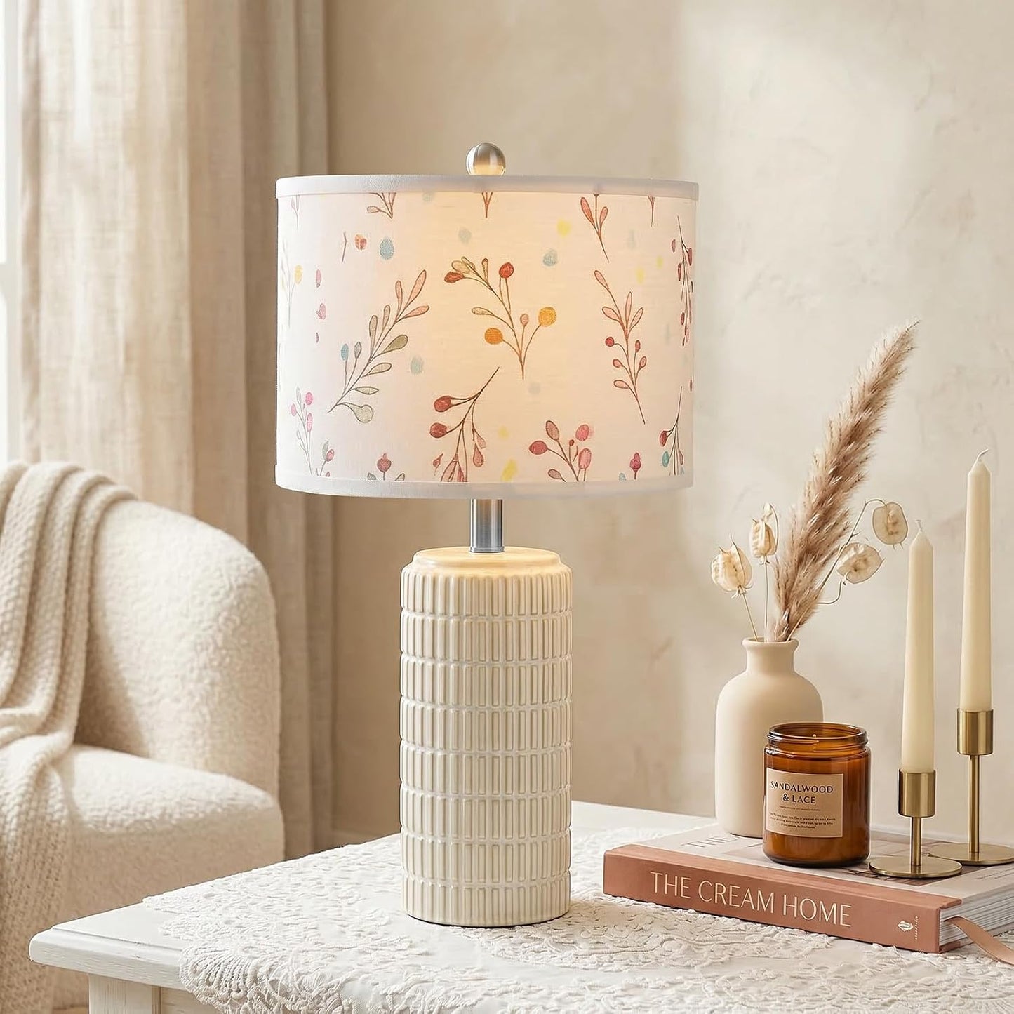 PoKat 23" Modern Ceramic Table Lamp Set of 2 for Living Room White Desk Lamps for Bedroom Farmhouse Bedside Nightstand Lamp House Warming Gifts New Home Decor End Table Lamps Gifts for Women Mom Beige
