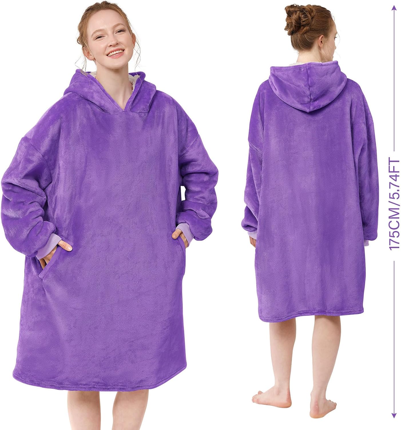 LetsFunny Blanket Hoodie,Oversized Wearable Sherpa Fleece Blanket Sweatshirt,Super Soft Warm Cozy with Giant Pocket,Gifts for Women Men Adults Teenagers, One Size Fits All
