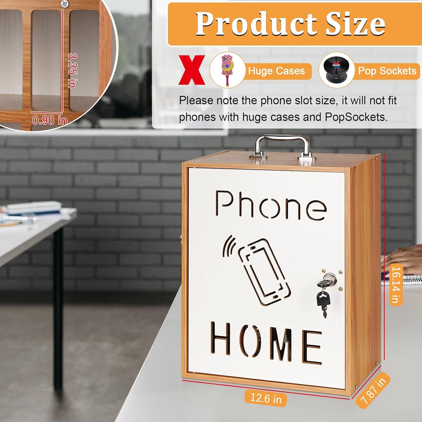 Cell Phone Holder Classroom 36 Slots Wooden Cell Phone Storage Cabinet Pocket Chart with Handle and Security Lock for Classroom Office (36 Grid Cabinet Black)