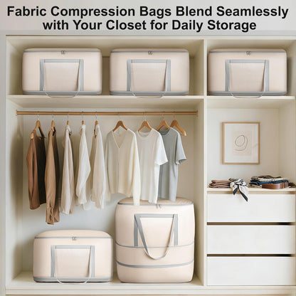 Comforter Storage Bag - 130L Large Capacity Blanket Storage Bags 4-Layer Ultra Space Saving Self Compression Organizer, Washable Compression Bags for Storage Comforter Blanket, Beige
