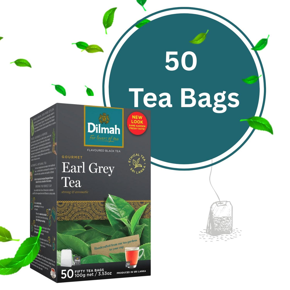 Dilmah Earl Grey Ceylon Tea - 50 Tea Bags 100g