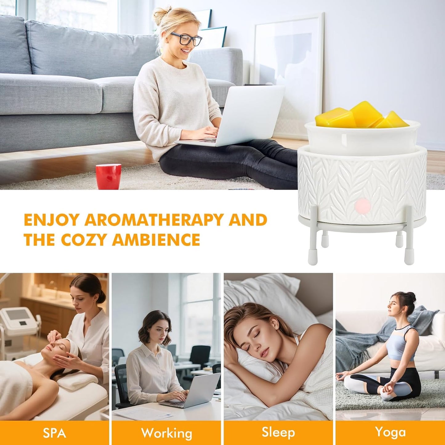 EQUSUPRO Wax Melt Warmer for Scented Wax Melts 3-in-1 Electric Ceramic Candle Wax Warmer Burner Fragrance Wax Melter for Home Office Bedroom Gift & Decor (Leaf)