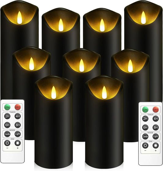 kakoya Flickering Flameless Candles Battery Operated with Remote and 2/4/6/8 H Timer Acrylic Led Pillar Candles Pack of 9 (appr D2.3"xH5.5"6.5"7.5")with Realistic 3D Wick Candles for Home Decor(White)