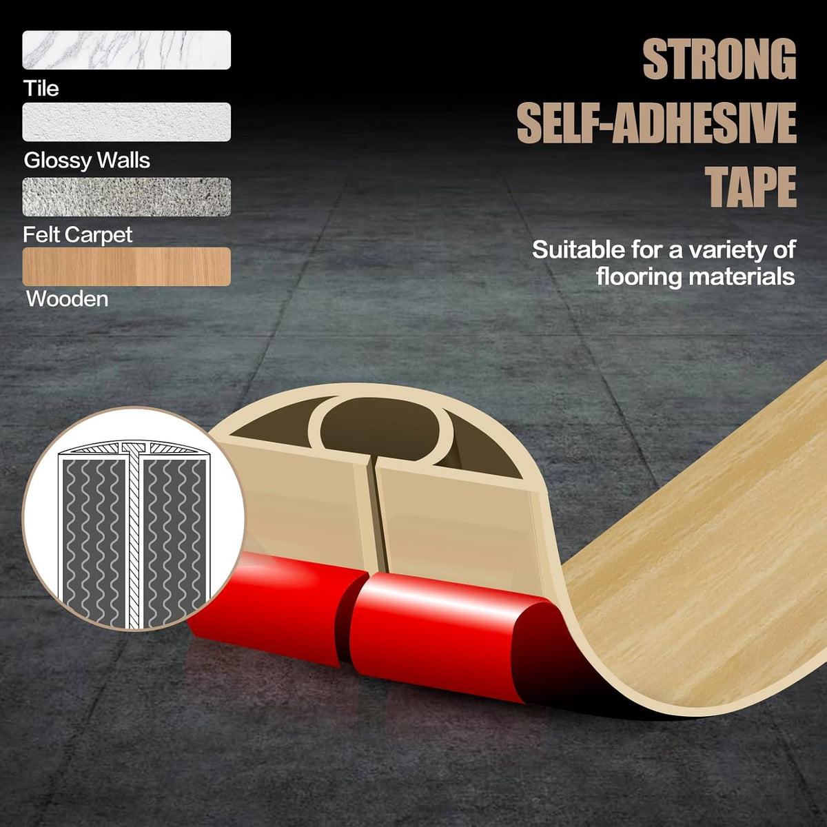 Floor Cord Cover Self Adhesive Cord Hider,10FT Cable Management, Extension Strip Protector for Wires, Prevent Cable Trips for Offices, Gyms, Exhibitions Cavity 0.39"(W) x 0.27"(H) BrownWood