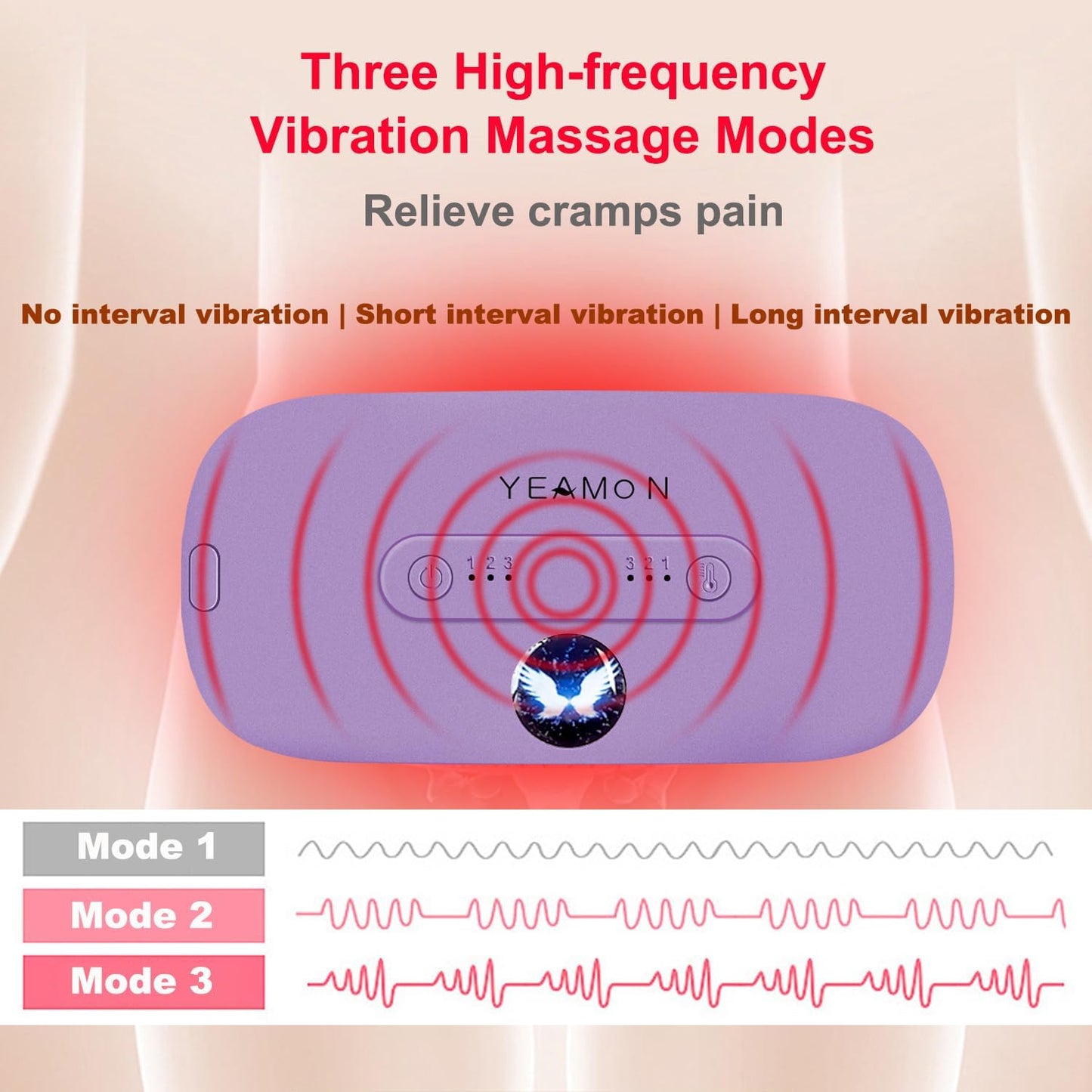 Portable Cordless Heating Pad, Electric Waist Belt Device, Fast Heating Pad with 3 Heat Levels and 3 Massage Modes, Back or Belly Heating Pad, Gift for Her, Women and Girl