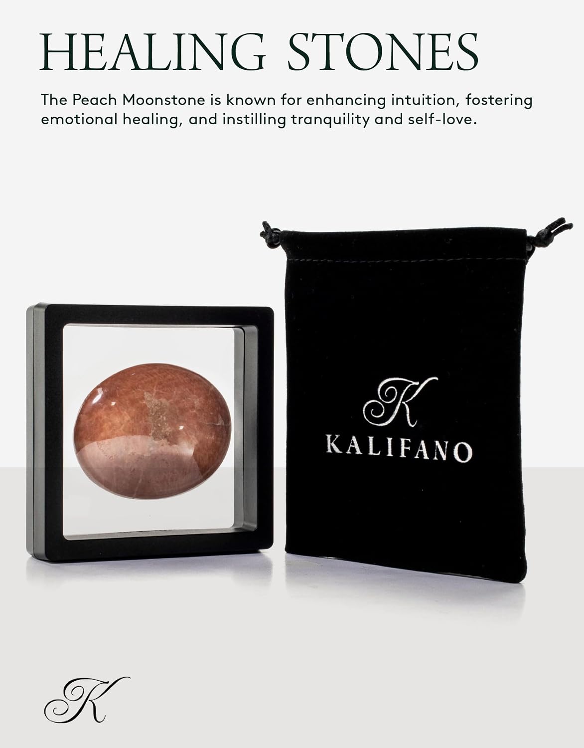 KALIFANO Palm Stone with Healing & Calming Effects - AAA+ Grade High Energy Worry Stone with Information Card - Reiki Crystal Used for Courage (Family Owned and Operated)