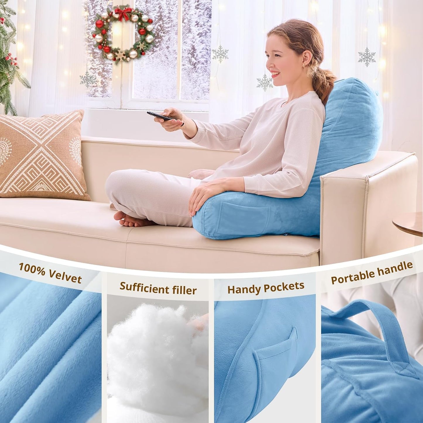 Sasttie Reading Pillows for Sitting in Bed Adult, Back Pillow Bed Sitting Up, Back-Rest Support Cushion for Sit Up on Couch, Sofa, and Floor, Dorm Essentials, Oeko-Tex Certified, Dark Grey