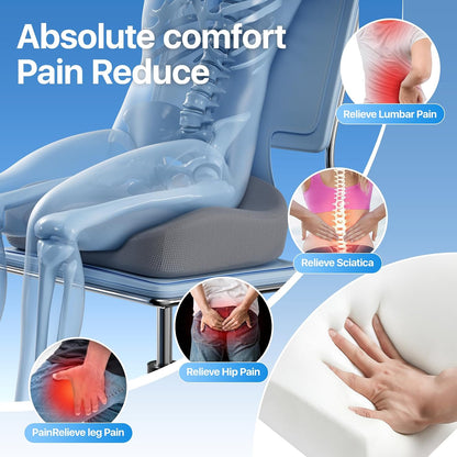 CJACSOC Seat Cushion, Extra Large Memory Foam Cushion for Office Chair Cushions, Ergonomic Cushions Pad Pillow for Pressure Relief Sciatica & Pain Relief for Long Sitting