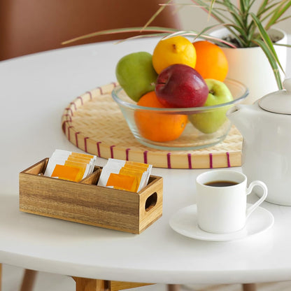 DRASTAR Tea Bag Organizer, Acacia Tea Bag Holder, Tea Storage Containers with 3 Slots, Wooden Tea Storage Accessories, Mini Tea Bag Caddy Box for Countertop