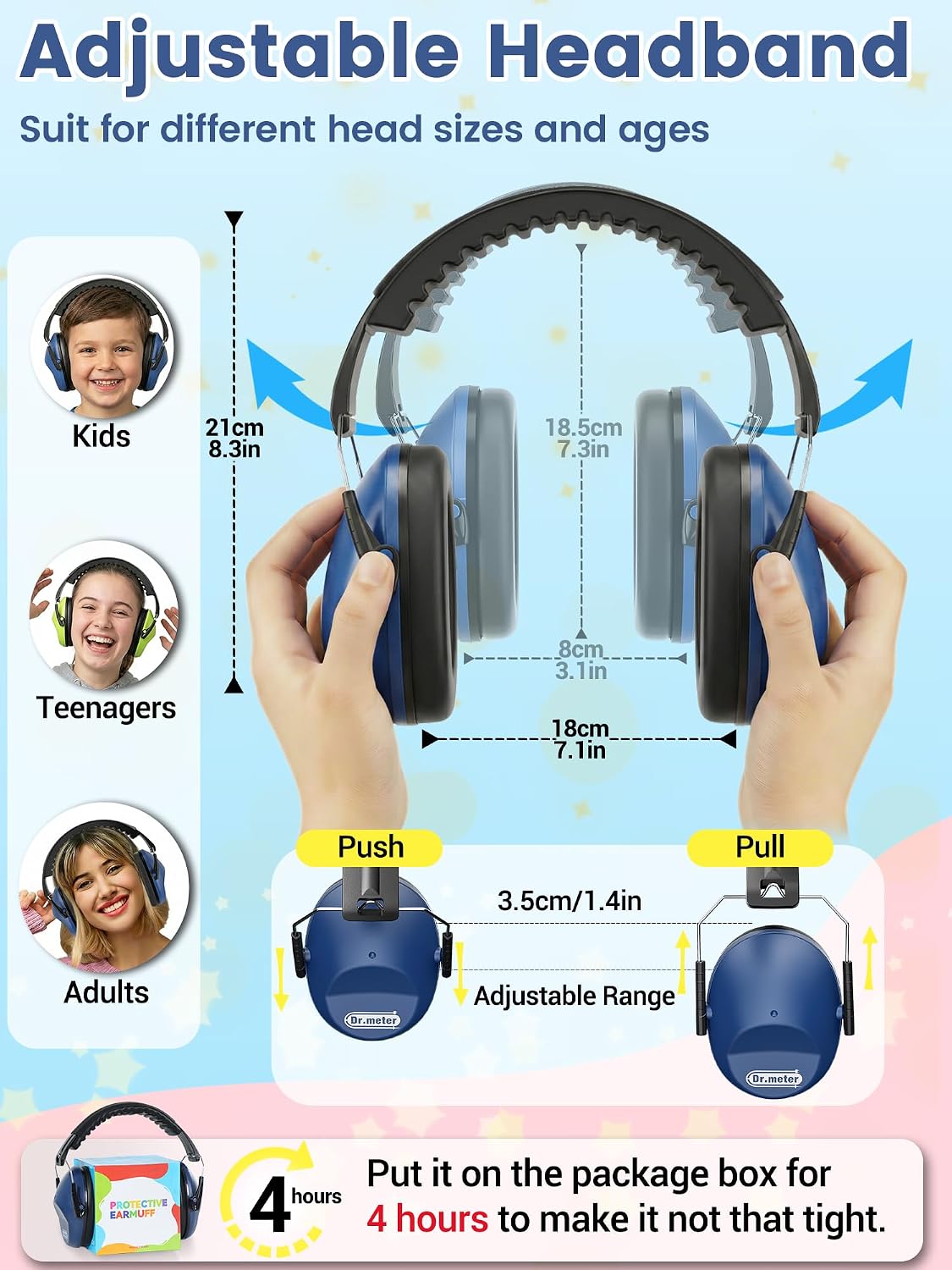 Dr.meter Ear Muffs for Noise Reduction: 27.4SNR Noise Cancelling Headphones for Kids Adults, EM100 Adjustable Hearing Protection Earmuffs for Monster Jam, Autism Sensory, Concerts, Fireworks- 3PACK